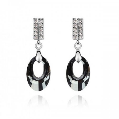 Cercei argint Amazing, negru, Elemente Swarovski 
