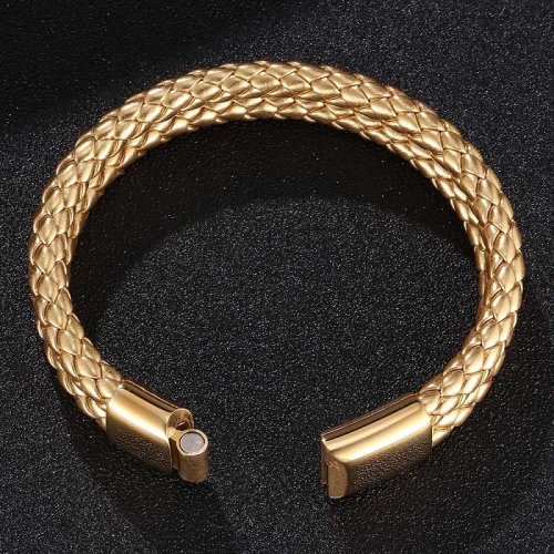 Bratara Gold Style piele si otel inoxidabil, Stainless Steel