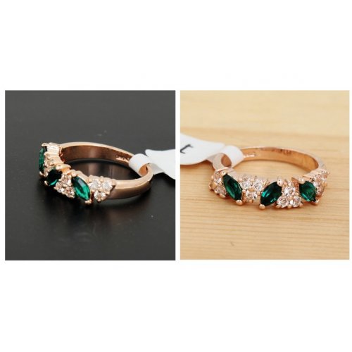 Inel Bliss, verde emerald, placat cu aur 9K Inel Bliss, verde emerald, placat cu aur 9K