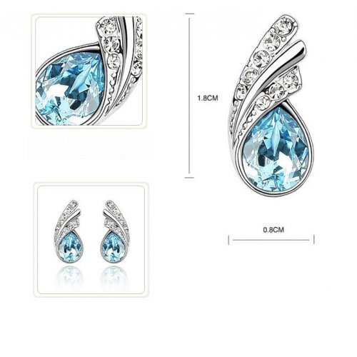 Set de argint Tear, acvamarin, cu elemente Swarovski