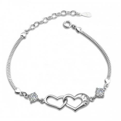 Bratara argint cu doua inimi intotdeauna impreuna