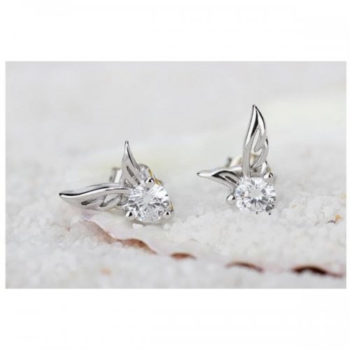 Cercei de argint cu aripi de inger, cu elemente Swarovski