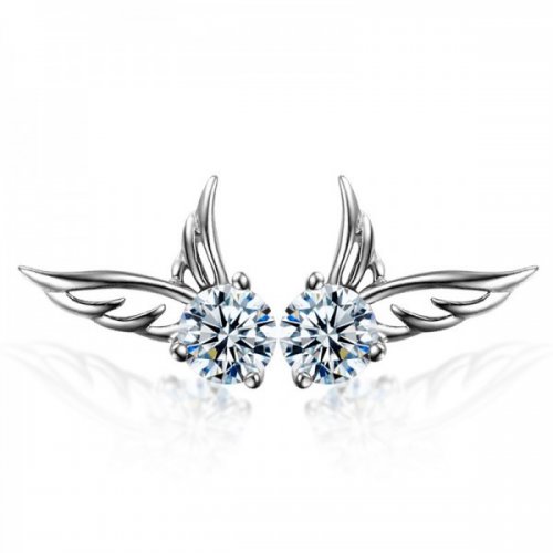 Cercei de argint cu aripi de inger, cu elemente Swarovski