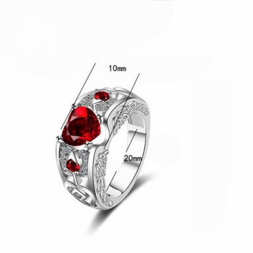 Inel Red Love, Placat cu aur alb, Elemente Swarovski 
