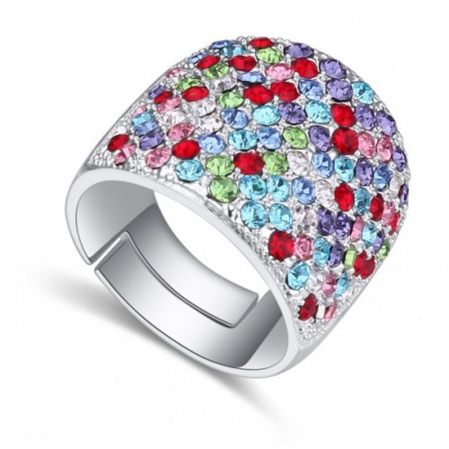 Inel argint reglabil Multicolor elemente Swarovski placat cu aur alb de 18k Inel argint reglabil Multicolor elemente Swarovski placat cu aur alb de 18k