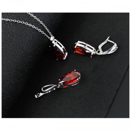 Set argint femei Adeline, Rosu, Elemente Swarovski 