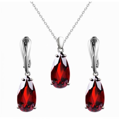 Set argint femei Adeline, Rosu, Elemente Swarovski 