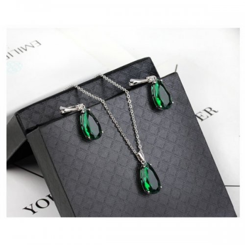 Set argint femei Adeline, Verde, Elemente Swarovski