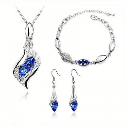 Set argint  lant pandantiv cercei si bratara cu Elemente Swarovski Dark Blue