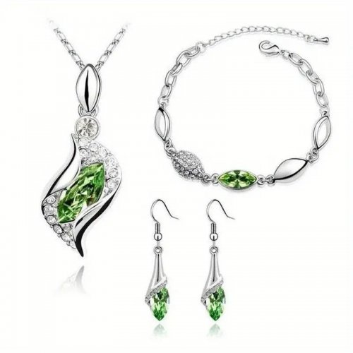 Set argint  lant pandantiv cercei si bratara cu Elemente Swarovski Green