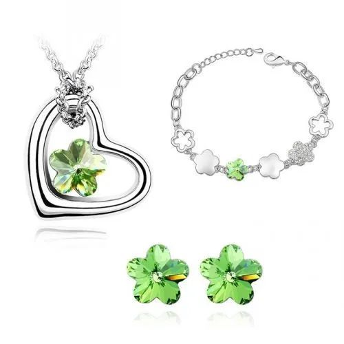Set argint Flower Green cu elemente SW