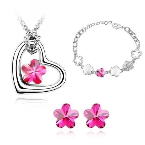 Set argint Flower Pink cu elemente SW