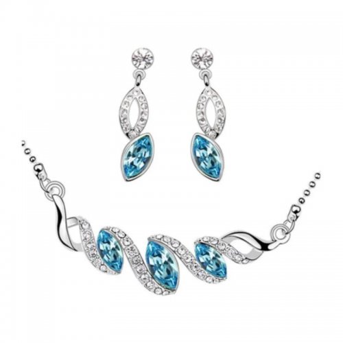 Set argint cu Elemente Swarovski Amelia Aquamarine