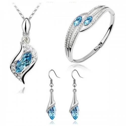 Set argint cu Elemente Swarovski Isabella Aquamarine