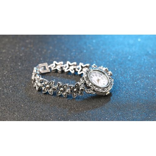 Ceas femei argint floral Madame cu marcasite 