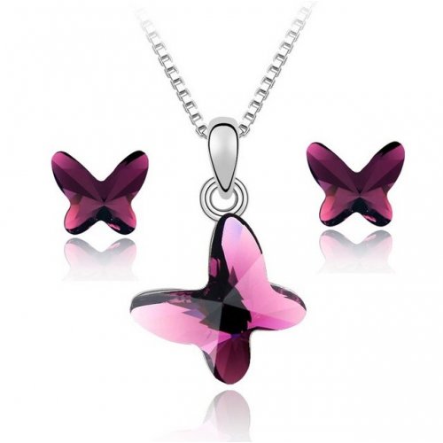 Set Fluture Siam, placat cu aur alb 18K, Elemente Swarovski 